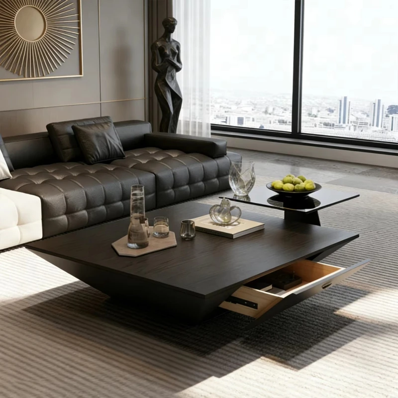 Italian style light luxury square coffee table simple high-end design living room balcony simple inverted triangle