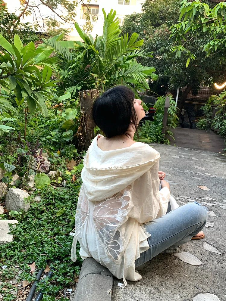 

Ladies Summer Unique Hollow out Embroidery Loose Long Sve irt Thin Sun Protection Bal Coat Casual Sle