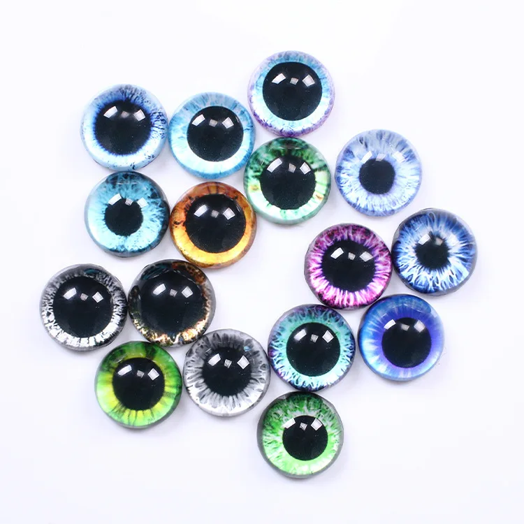 20 unidades/pacote 8mm olhos de vidro para diy costura bonecas artesanato acessórios olho gato dragão dinossauro olho redondo cabochão