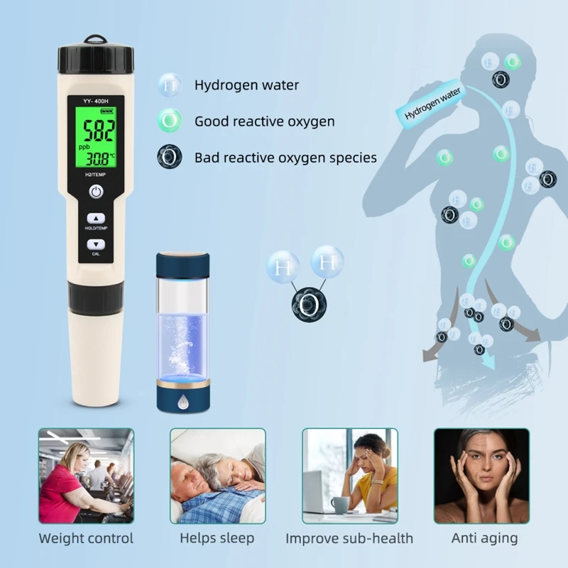 Digital Hydrogen Meter Water Quality Tester with ATC High Accuracy Pen Type Meter Data Hold Function LCD Displays