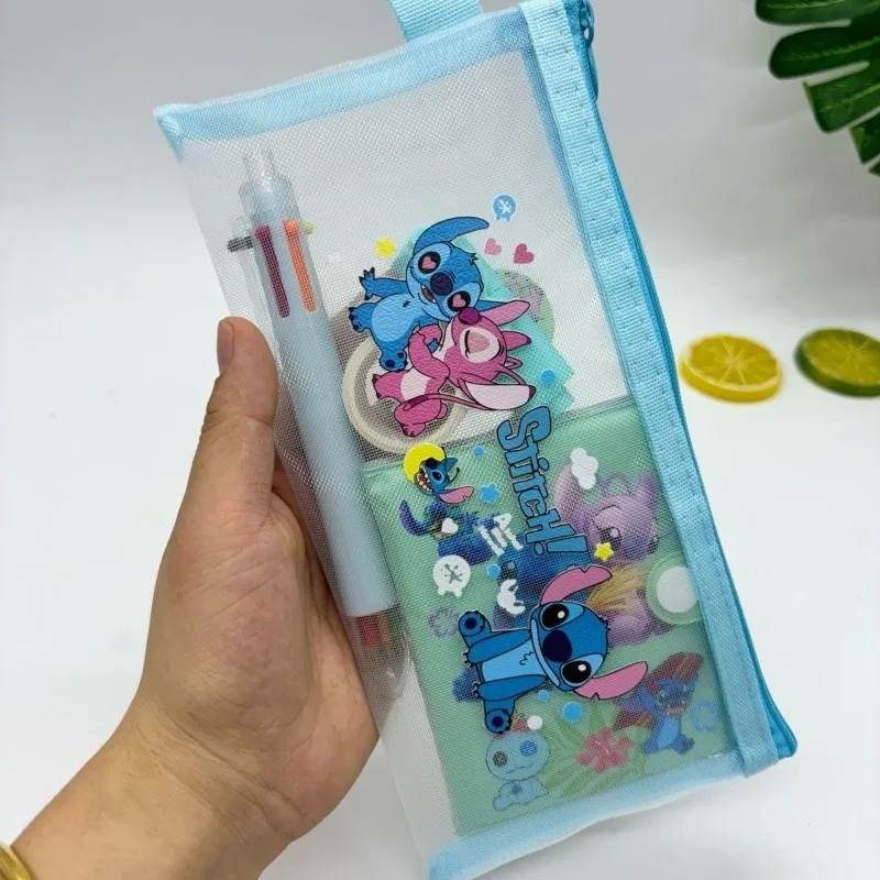 Disney Stitch lindo patrón creativo de dibujos animados para niños nueva moda personalizada suministros de papelería portátil libro mayor conjunto de bolsa para bolígrafos