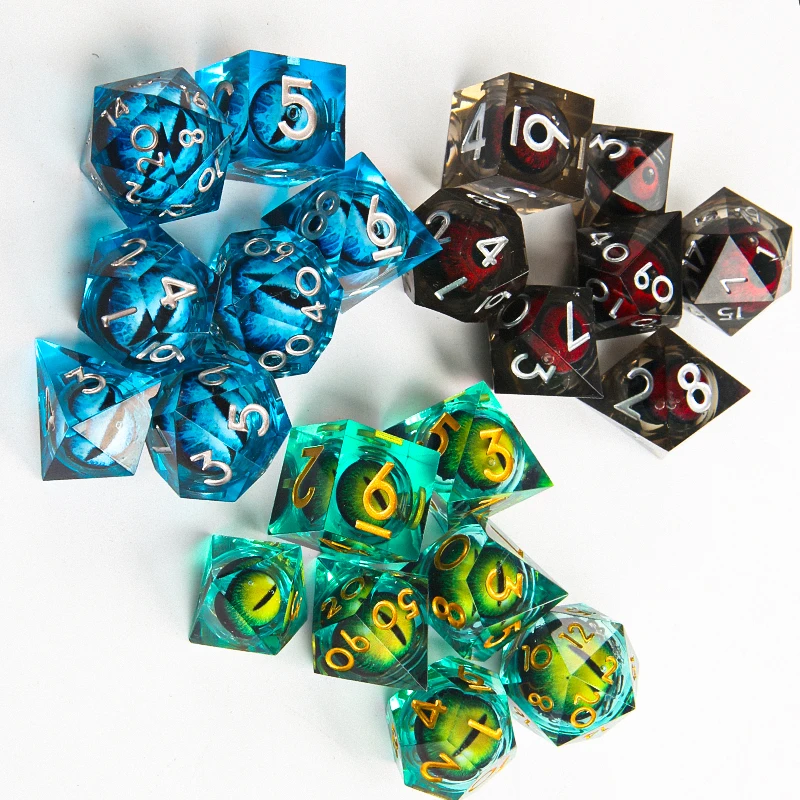 Set di dadi D&D DND Liquid Core, dadi Dungeon e Dragon in resina con bordo affilato, giochi di ruolo, giochi di ruolo D e D20, D12, D10, D8, D6, D4