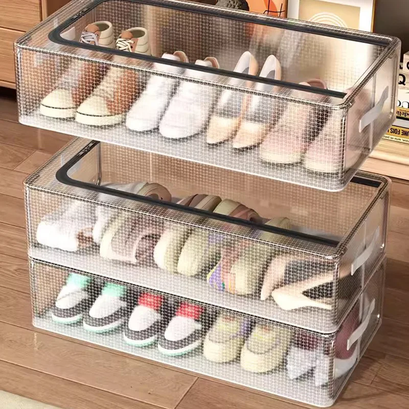 Folding free installation shoe storage artefact Transparent dust-proof thick shoebox bed under space saving