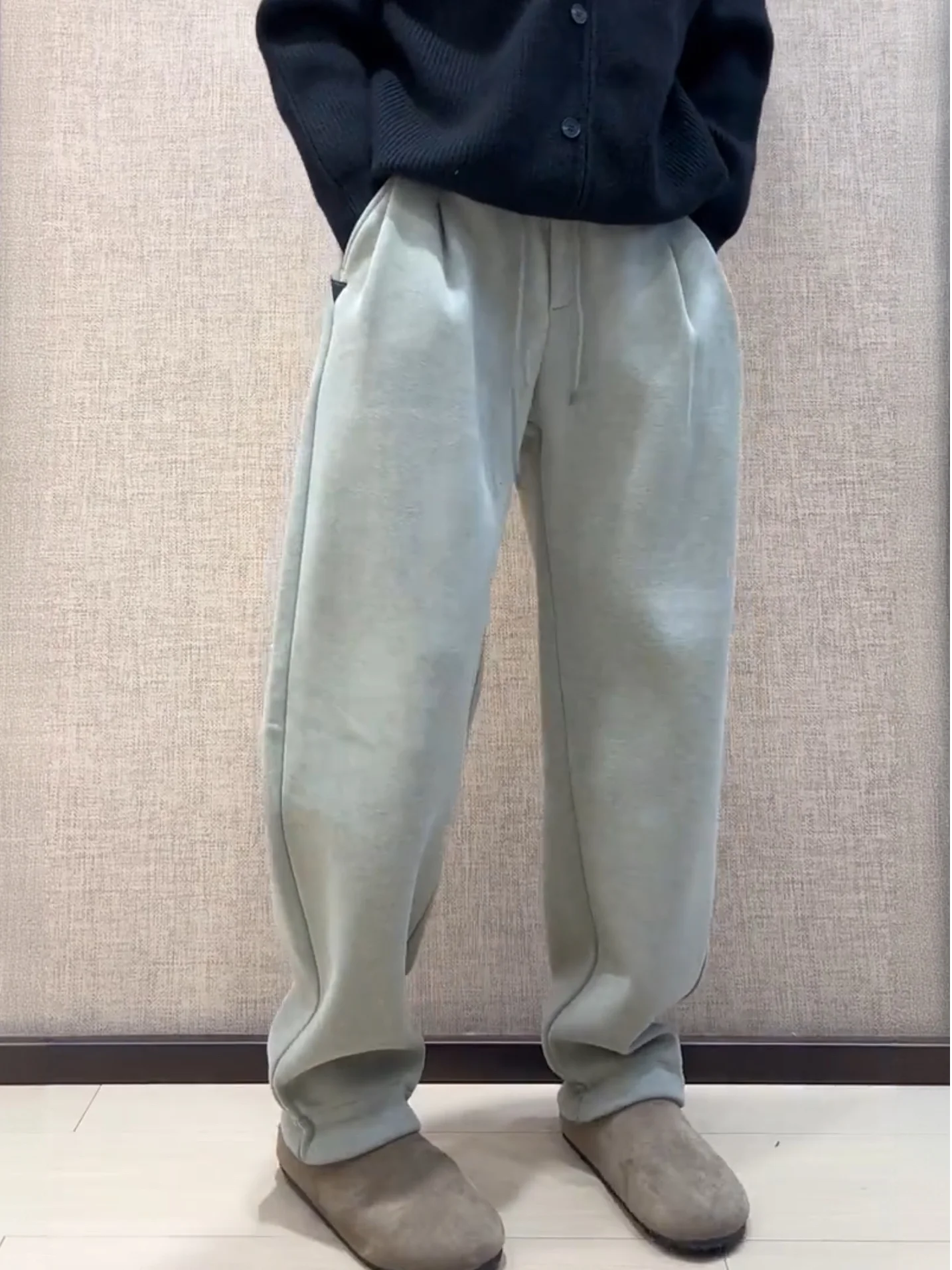 

Korean Sle Fce Lined High Waist Dstring Wide Leg Sweatpants Autumn Winter Thiened Warm Comfortable Casual Straight ...