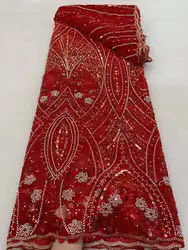 Afrikanische Net Perlen Spitze Stoff 2023 Hohe Qualität Spitze Pailletten Französisch Tüll Spitze 5 Yards Nigerian Spitze Stoff Für Hochzeit kleid