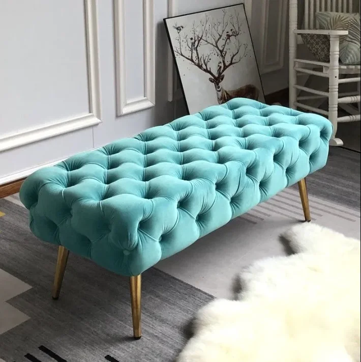 

American-style long bed end stool light luxury European-style bench Nordic fashion metal feet shoe changing stool