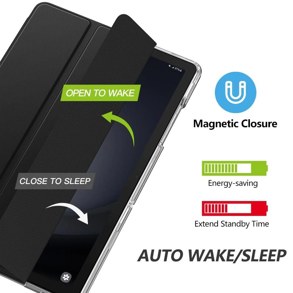 حافظة لهاتف سامسونج جالاكسي اللوحي S6 لايت 10.4 تاب A9 A8 A7 S7 S8 S9 S10 FE، غطاء بلوري شفاف لوظيفة النوم التلقائي