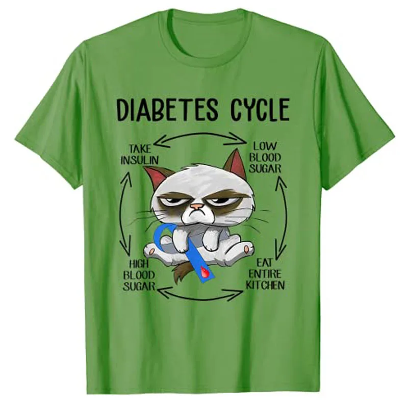 Consapevolezza del diabete ciclo del gatto vita diabetica per uomo donna t-shirt Kitty Lover Graphic Tee top Cute Cartoon abbigliamento uomo