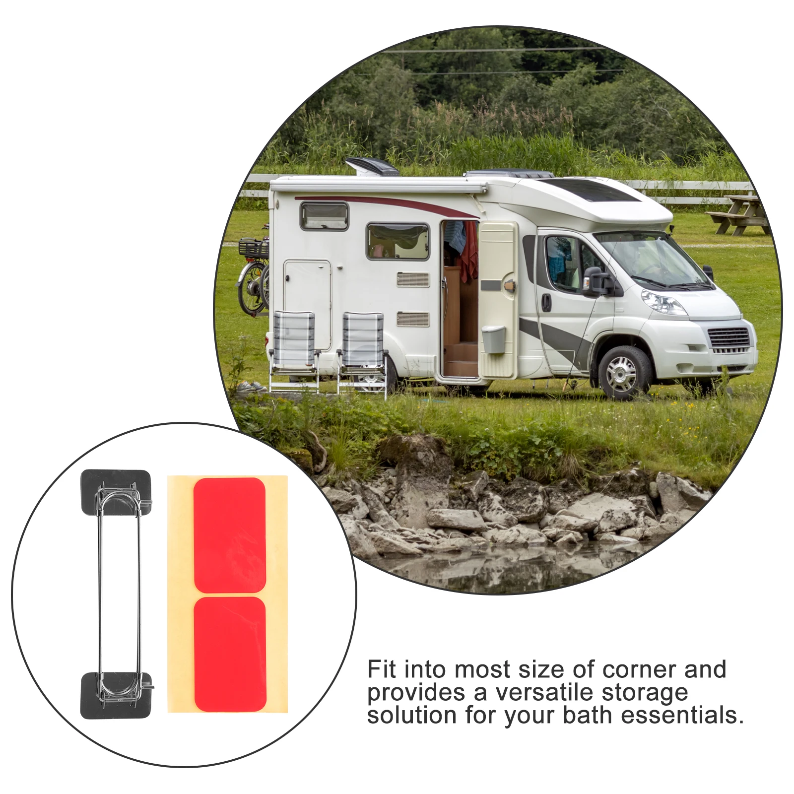 

1 set Adjustable Bathroom Storage Pole for RV Shower Corner Metal Rod No Drill Durable Stainless Steel Compact Travel Trailer