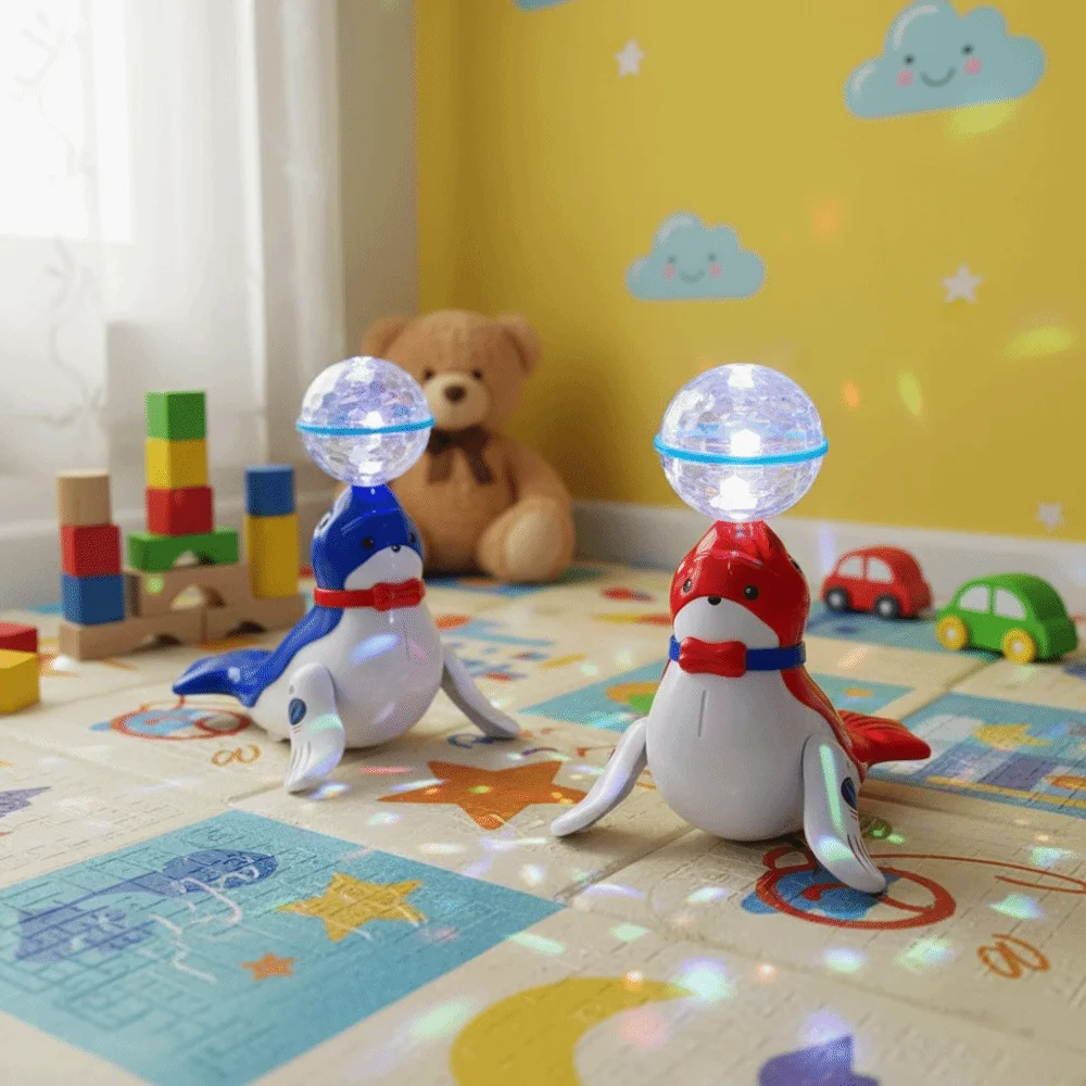 

Красочный электрический мяч-игрушка «Морской лев» со светом, милым дизайном, функцией вращения и интерактивного танцевального шоу