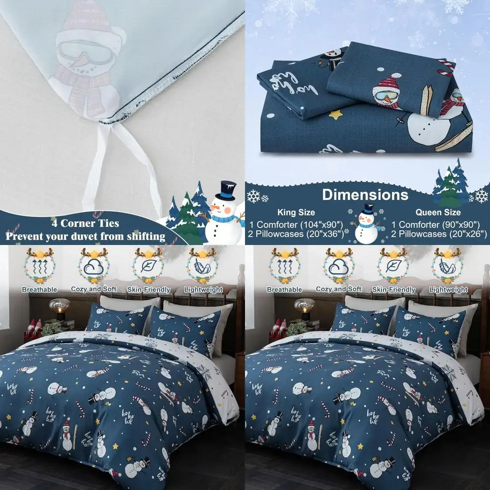 

Reversible Snowman Duvet Cover Set: 3-Piece Holiday Bedding with Zippered Closure (1 Duvet Cover, 2 Pillow Shams)