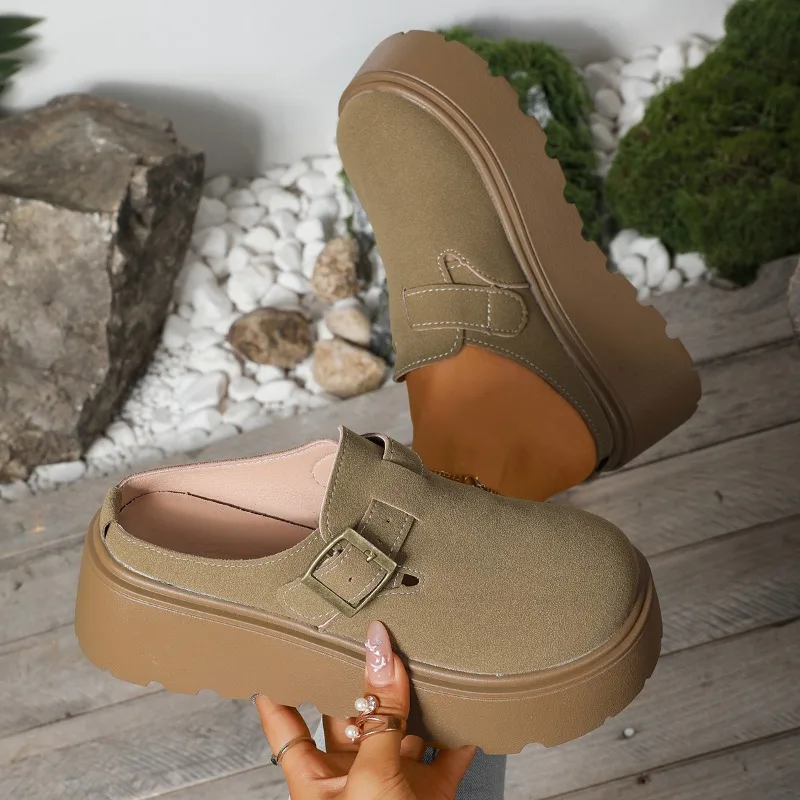 شباشب منزلية نسائية موضة 2025 بمقدمة مستديرة ربيعية سميكة القاع مسطحة فاخرة مريحة لطيفة بكعب عالي فستان أحذية غير رسمية بنمط جديد #5