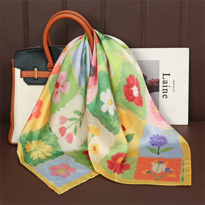 Nuevo Pañuelo de Seda de Diseño, Pañuelo Cuadrado de Satén para Mujer, Chal, Hiyab, Banda para el Cabello, Pañuelo de Lujo para la Cabeza, 70*70cm, Echarpe