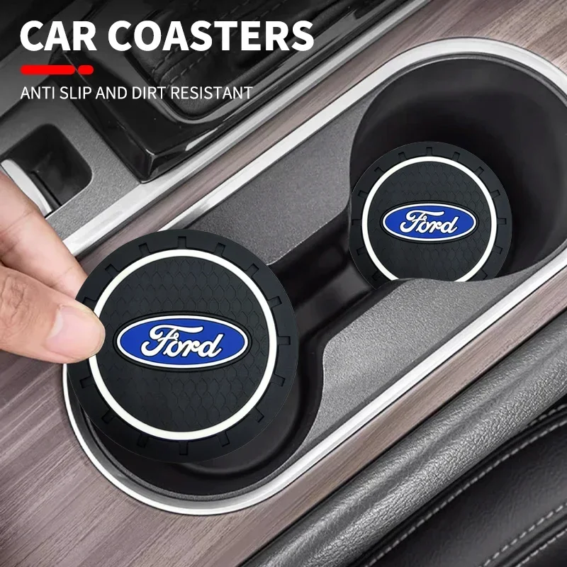 1/2Pcs Car Coasters Water Cup Slots Non-Slip Mat For Ford Focus mk2 mk3 Fiesta mk7 Ranger Mondeo mk4 S-MAX Kuga Mustang Goods