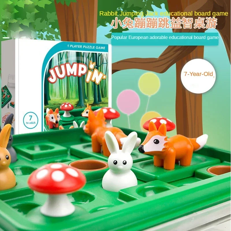 

Cute Children Brain Development toys Bunny Bouncing Game Kids Puzzle Board Checkers Toy Rabbit Fox Moving Strategy Tabletop Gift