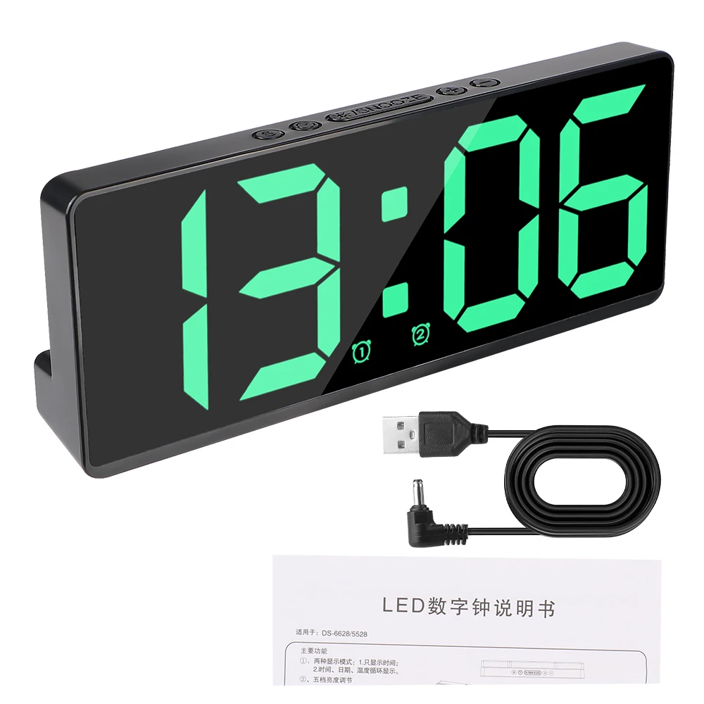 Jam LED kontrol suara 12/24H, jam meja Desktop Anti gangguan Mode malam jam Alarm Digital