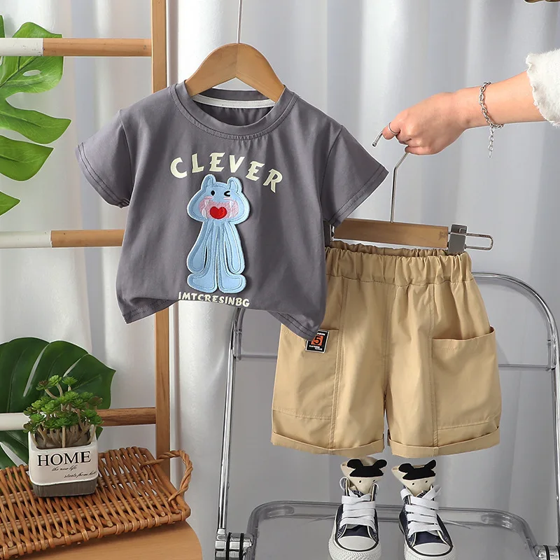 2025 مجموعة الصيف للأطفال لصبي الكورية موضة لطيف الكرتون س الرقبة قصيرة الأكمام تي شيرت والسراويل الاطفال الرضع الأولاد الملابس #3