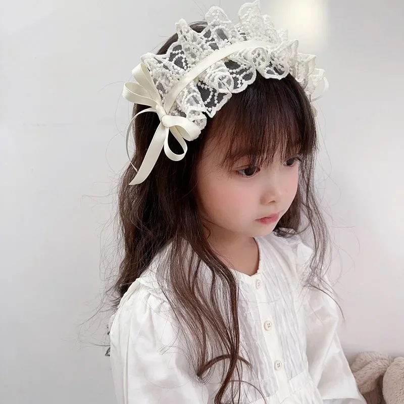 New Retro Lace Hairbands for Toddler Sweet Princess Bow Hair Hoop for Little Girl Black Beige Kids Headwear Hair Accessories