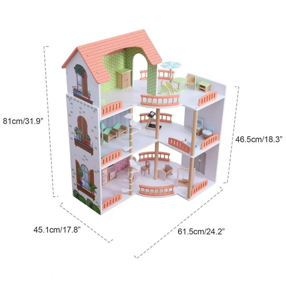Poppenhuisset, speelhuisspeelgoed voor meisjes, huishuisje speelgoedset, 3-laags houten doe-het-zelf fantasiespel poppenhuis met meubelaccessoire