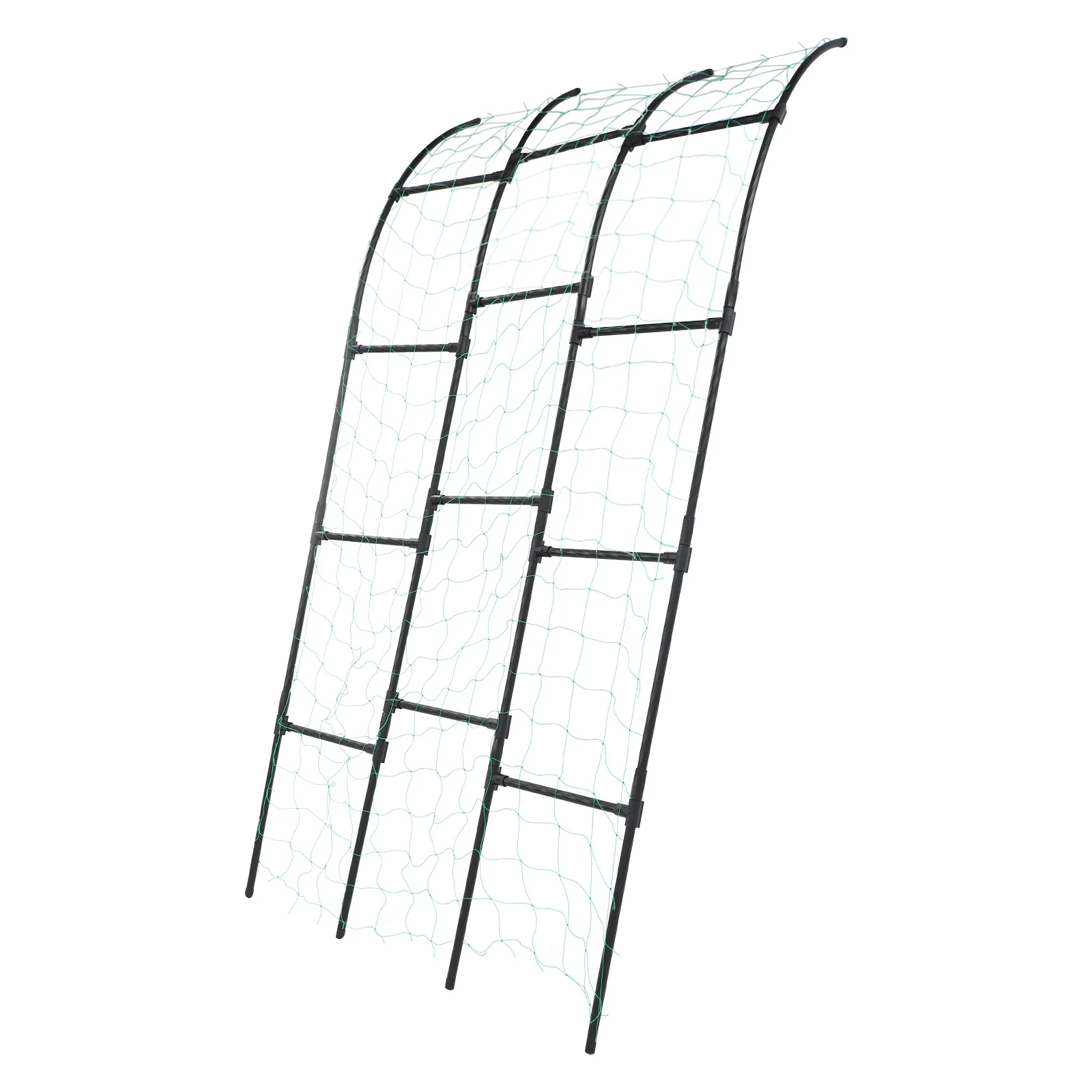 Garden Arch Trellis, Half Arch, Leaning, with Net, Black, Adjustable Height 70.87-90.55in, Span 31.5-62.99in, PVC Coated Steel, Rustproof, for Climbing Plants, Rose, Vine, Wall, Fence, Outdoor Decor, Easy Assembly