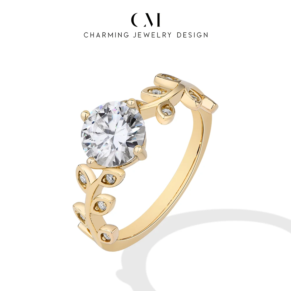 

CHARMING Sparkling Leaf Round Cut 1.5CT S925 Silver Moissanite Ring for Women Engagement Wedding Fine Jewelry Birthday Gift