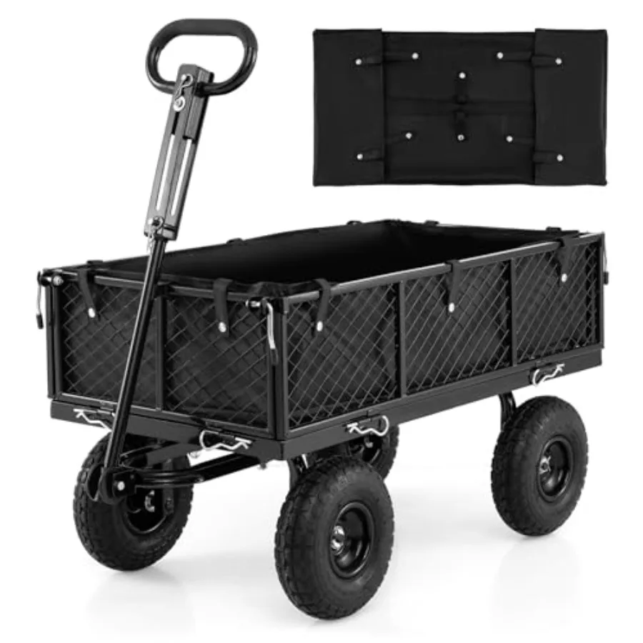 880lbs Heavy Duty Garden Cart, Metal Utility Wagon Cart with Removable Oxford Cloth Liner and Mesh Sides, 10