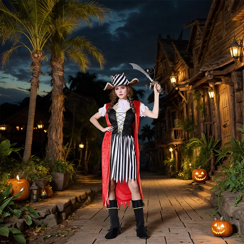 大人用ハロウィンコスプレ衣装 女性用服 海賊帽子 カリブ海海賊 パフォーマンスコスチューム ポリエステル繊維00% ステージ衣装