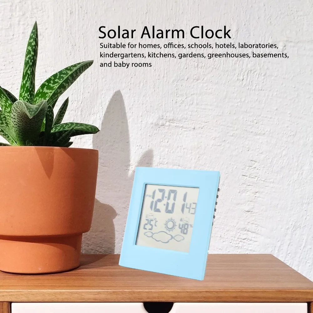 Durable ABS Solar Battery Alarm Clock LCD Display Dual Energy Alarm Clock Digital Alarm Clock Office Use