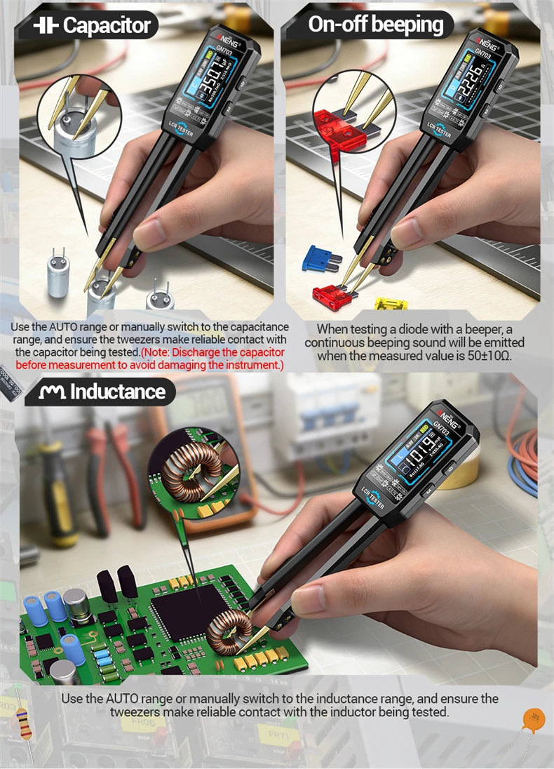 ANENG GN703 USB-Aufladbares Tragbares Digitales LCR-Bridgemeter 100Hz 1KHz 10KHz Diodentester Kalibrierung für Elektronik-Reparatur – Detail 14