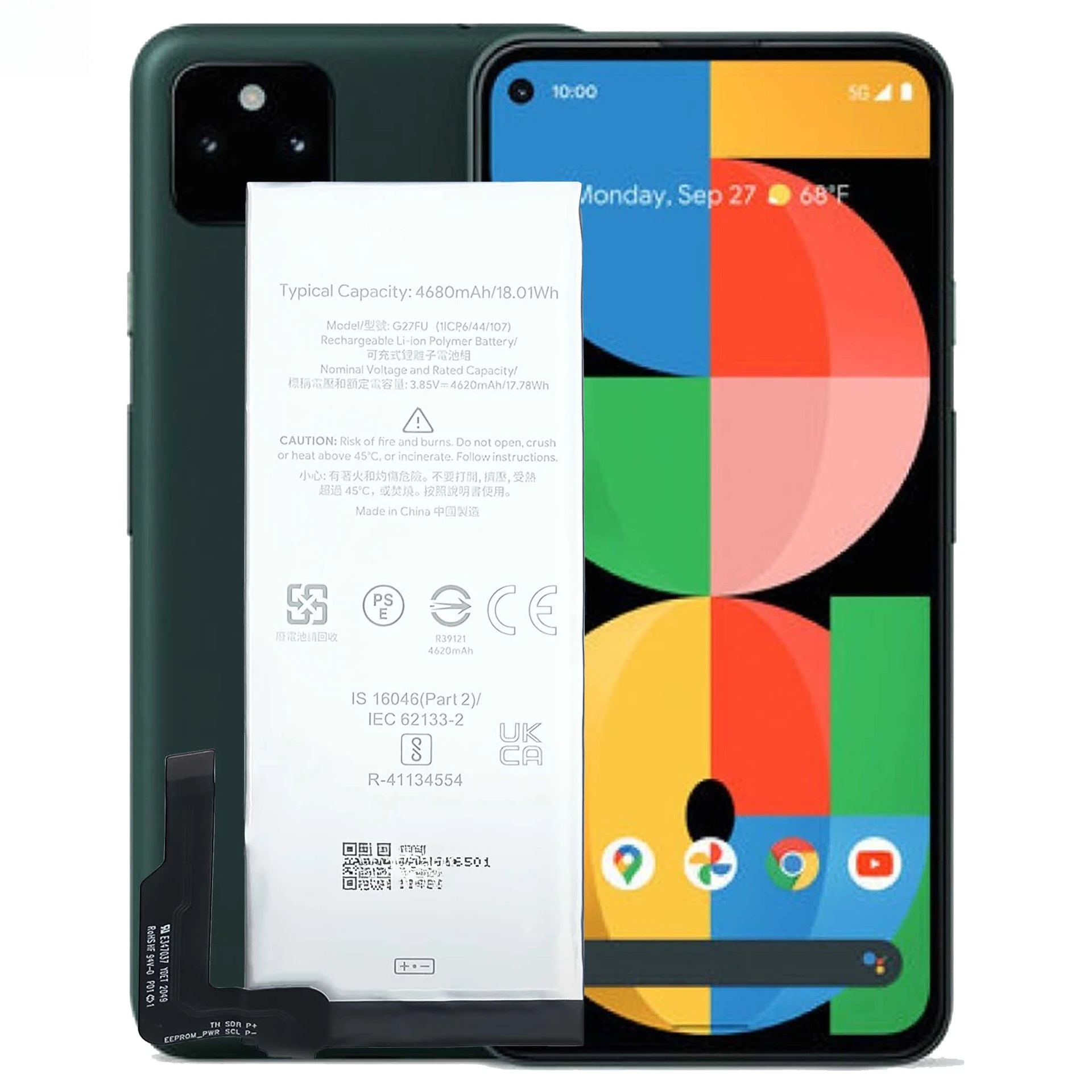 بطارية الهاتف المحمول G27FU الجديدة بقدرة 4680 مللي أمبير في الساعة لبطارية بديلة Google Pixel 5A + أدوات
