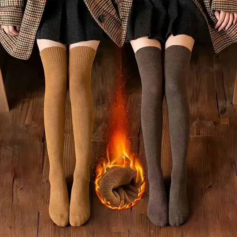 1 زوج المرأة الخريف الشتاء بلون جوارب طويلة إلى الركب المألوف الدافئة مريحة سميكة يحلق في الهواء الطلق المنزل جوارب الإناث