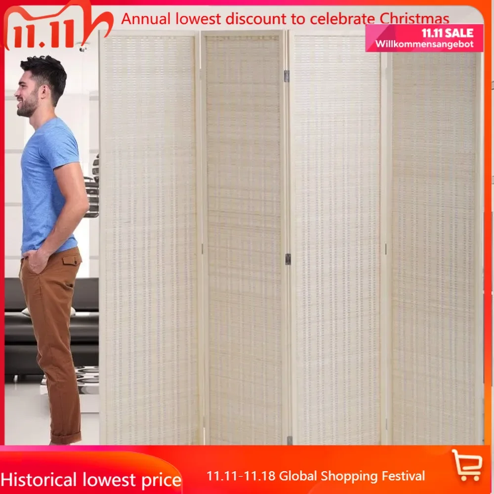 

Room Divider Privacy Screen Folding 4 Panel 72 Inches High Portable Room Seperating Divider, Handwork Bamboo Mesh Woven Design