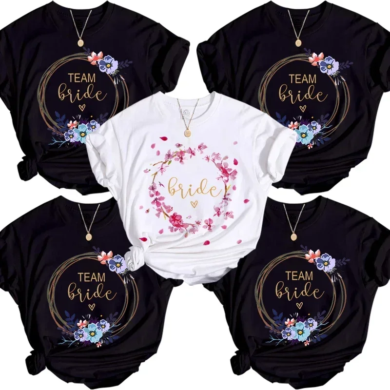 Team Love Heart T Shirt Aesthetic Bridesmaid Bride Squad T Shirts Girl Pink Floral Hoop Wedding Shower Party Tops Tee t shirt