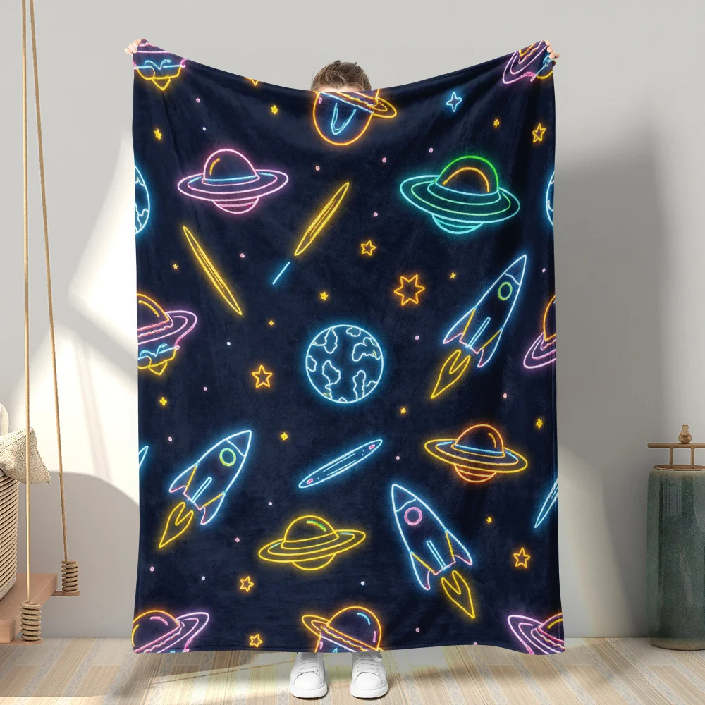 Cosmic Galaxy Space Blanket Throw Glow in the Dark Celestial Starry Nebula Planets Print Large 150x200cm Cozy Comforter