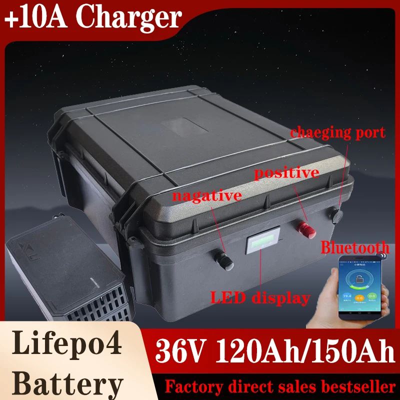 

lifepo4 литиевая батарея 36 В 150 Ач lifepo4 36 В 120 А Bluetooth APP BMS для 4000 Вт гоночной тележки, велосипеда, скутера, лодки + зарядное устройство 10 А