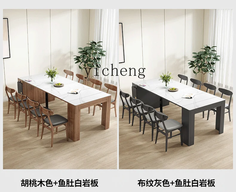 

LSL Foldable Extendable Rock Board Dining Table Solid Wood Dining Table for Home Small Apartment Home Use Natural Wood Color