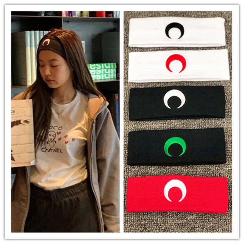 Korean and Japanese New Jennie Kim Beautiful Girl Moon Embroidery Headband Sweet and Cute Bunch Hair Wash Face Headband Trendy