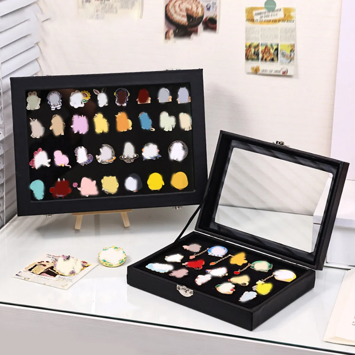 1pc Badge Display Box with Transparent Dust Cover, Brooch and Collectible Jewelry Box, Black Large Capacity Jewelry Box