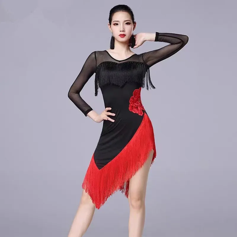 Vestido de baile latino para mujer adulta, traje de competición con borla larga, Ropa de baile, parte inferior, ropa de rendimiento, Sexy, nueva moda