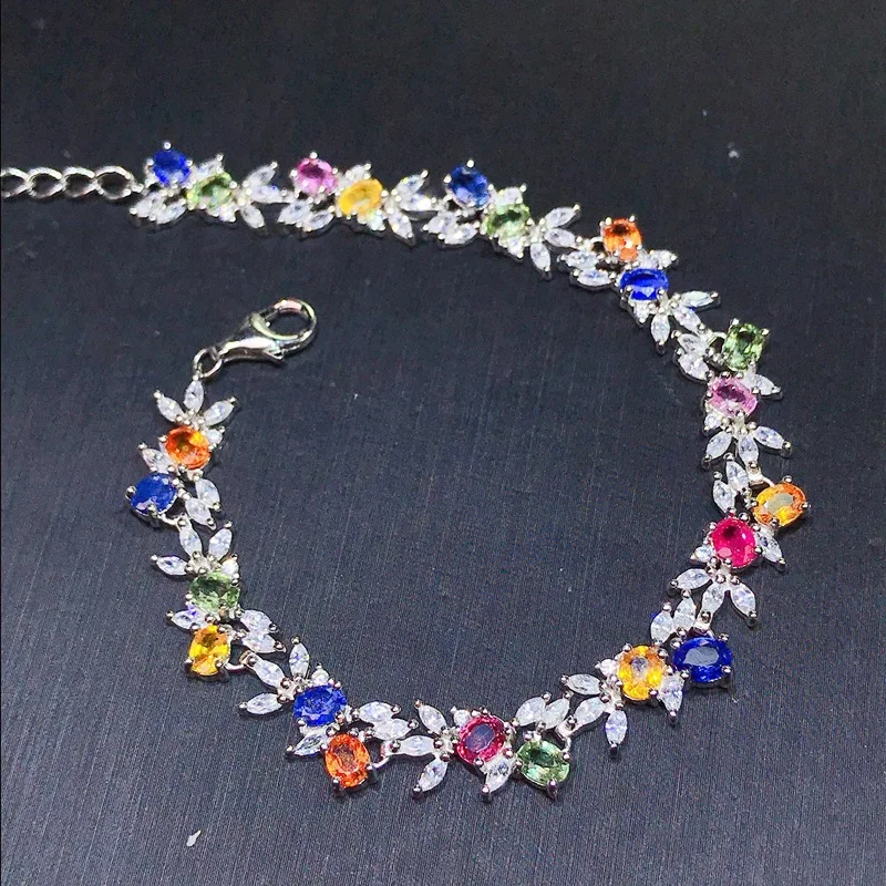 

Браслет с сапфиром натурального цвета с сертификатом, ювелирные изделия из стерлингового серебра 925 пробы с драгоценными камнями для женщин