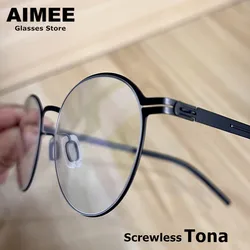 Montura de gafas sin tornillos de titanio ultraligera para hombres y mujeres, gafas redondas de negocios, gafas de moda de alta calidad, marca alemana