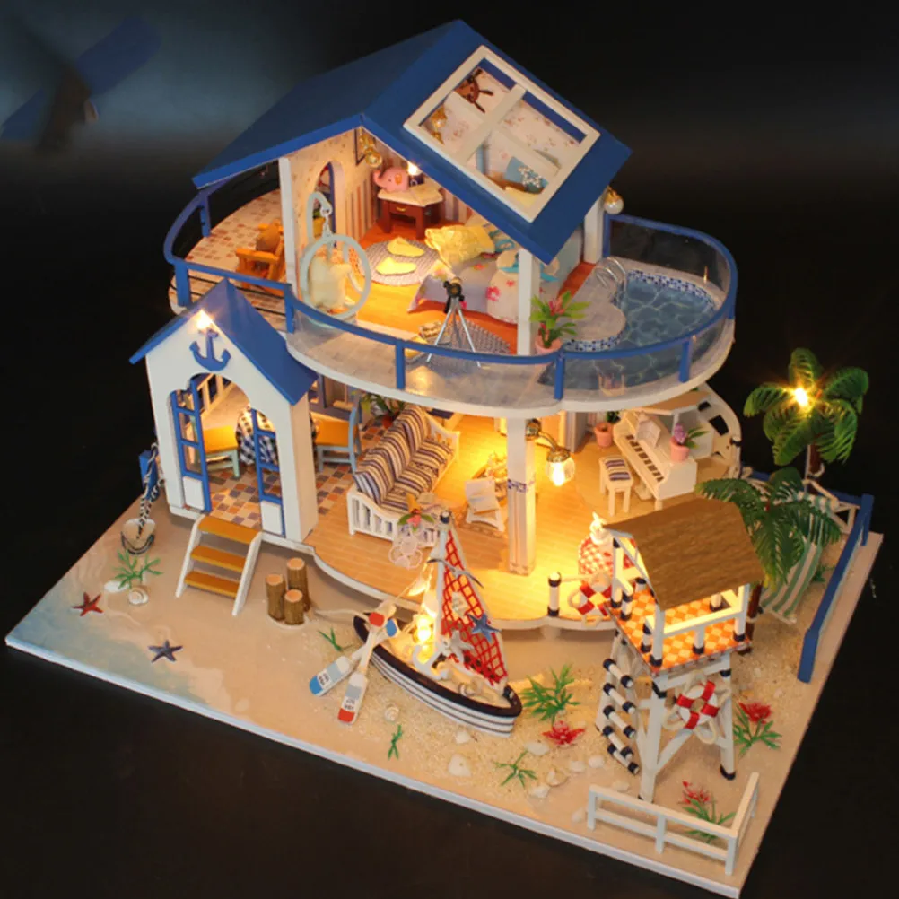 

1Set DIY House Sea Theme Wooden Assembling Creative Miniature Villa Perfect for Kids Imaginative Role Fun Decoration