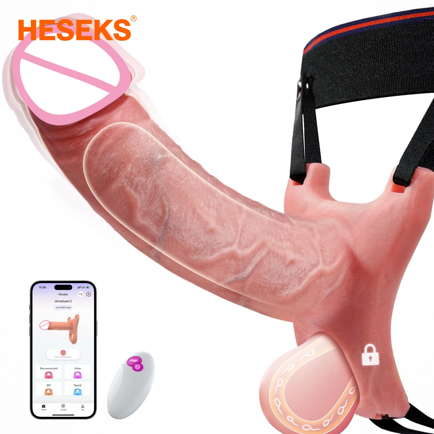 HESEKS 5 em 1 cinta em vibrador oco pênis anel ampliador APP controle remoto cinta-on pênis manga vibrador brinquedos sexuais para homens 18+