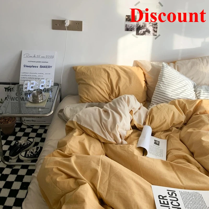 

2025 Solid Fashion Style Bedding Set Twin Full Queen Size Duvet Cover Set Adults Kids Simple Korean Bed Flat Sheet Pillowcases