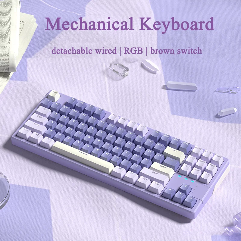 

Gaming Mechanical Keyboard Detachable Type-C Wired Gamer Keyboard White Switch 87 Keys RGB Keypad For Computer Desktop PC Laptop