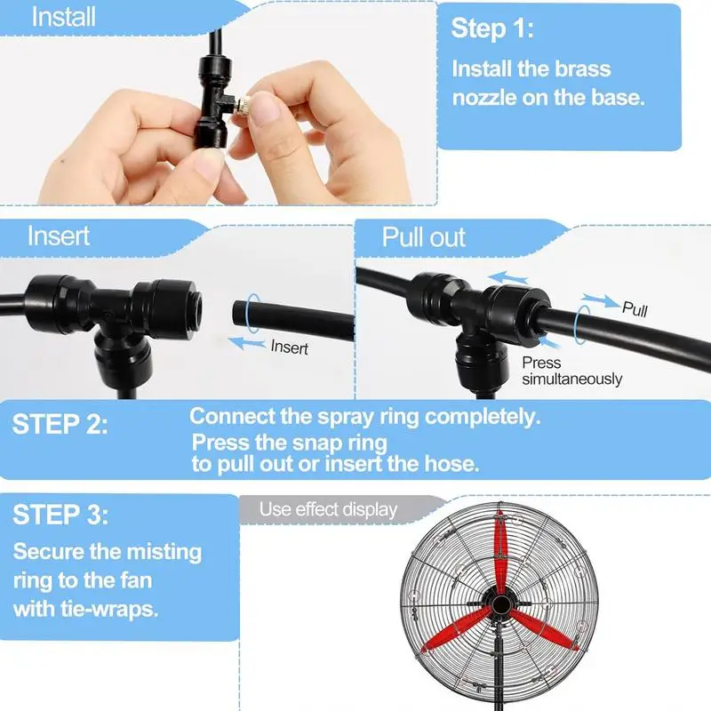

Комплект запотевания для системы тумана вентилятора, садовый распылитель водяного тумана, кольцо охлаждающего вентилятора с 6 съемными насадками