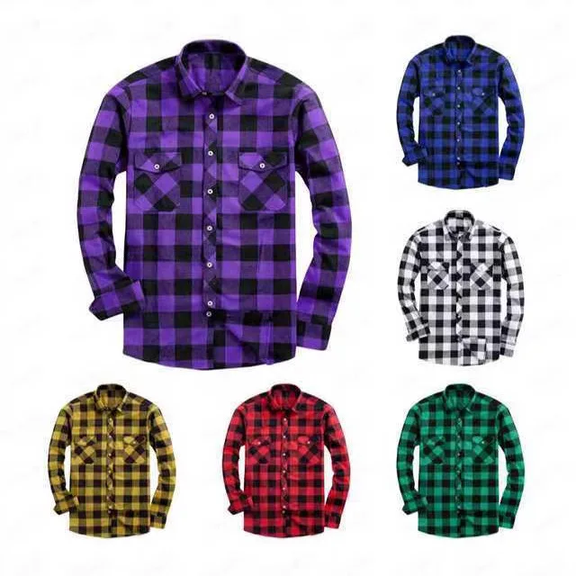 

Men's Plaid irt Double ket Casual Flannel Cheered Long Sve Sport Sle Button up irt Slim Fit Chinese Production