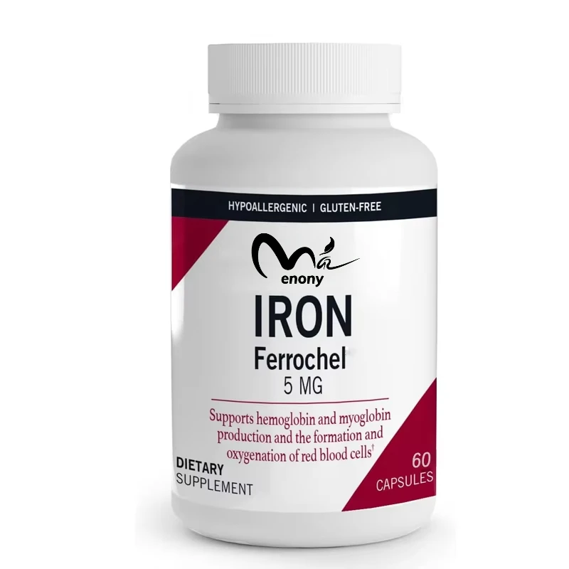 Iron Iron Iron Iron 5mg 60 capsules mild capsules hemoglobin and myoglobin production support red blood cell formation