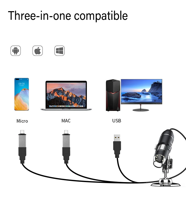 1600X Digitales Mikroskop mit Kamera, Typ C USB, tragbares elektronisches Mikroskop für Lötarbeiten, Vergrößerungsglas, Handy-Reparaturen – Detail 3