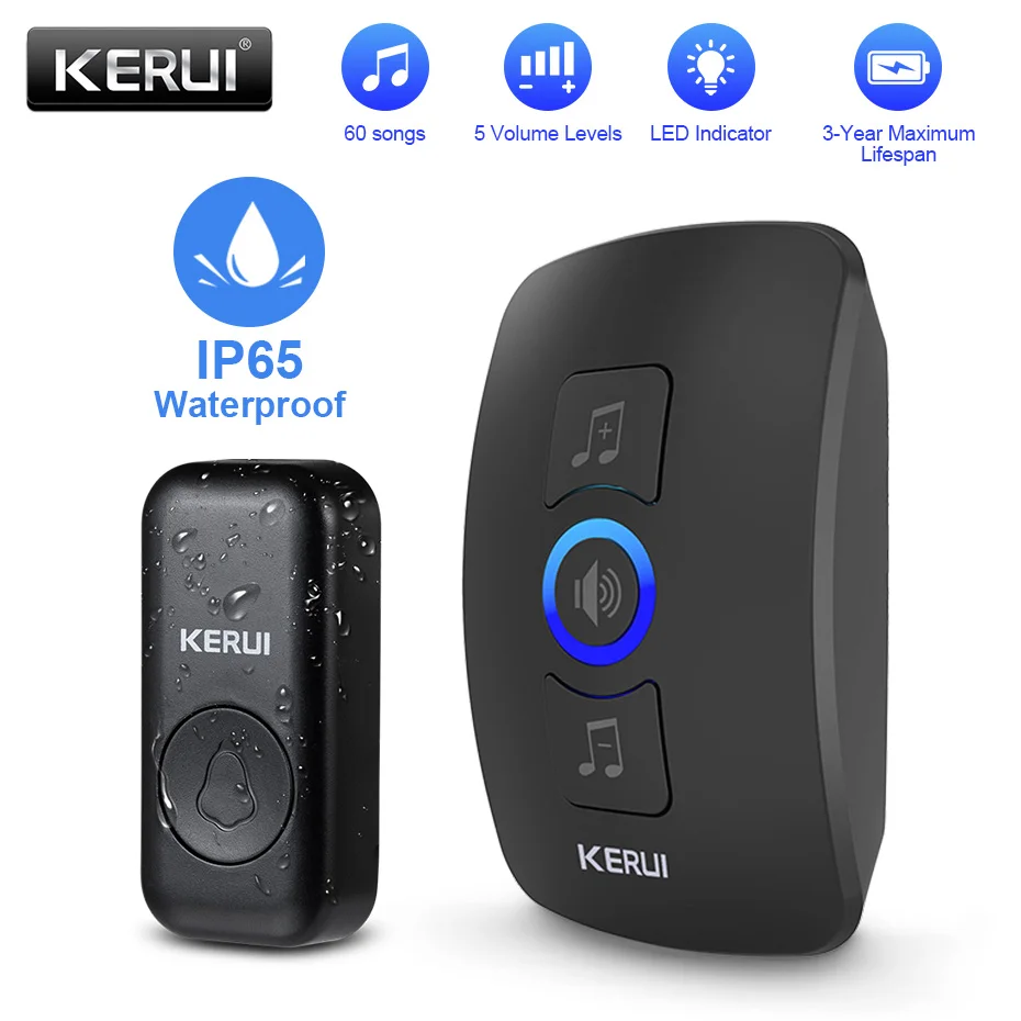 KERUI M525 Outdoor Wireless Doorbell Waterproof Smart Home Door Bell Chime Kit LED Flash Security Alarm Welcome House Melodies